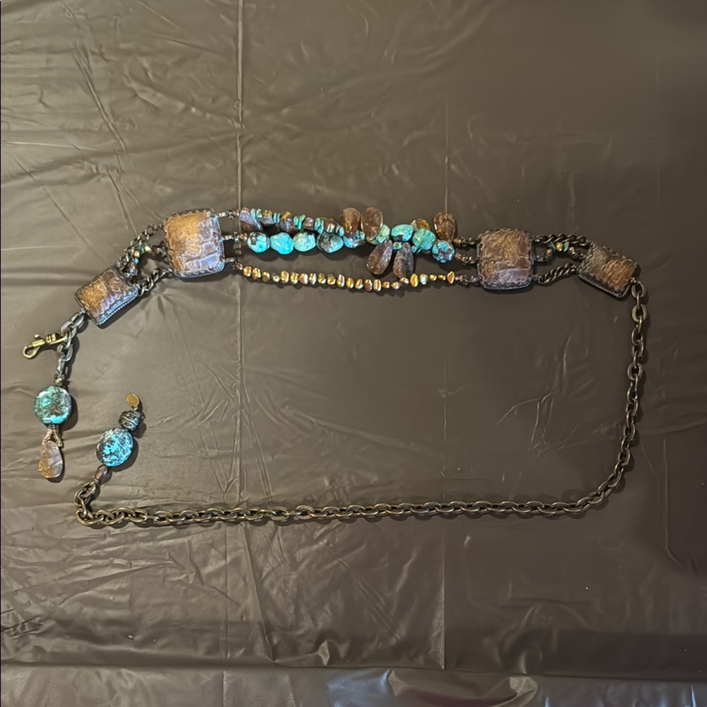 Maya Turquoise and Brown Beaded Belt